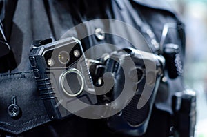 Close-up of police body camera photo