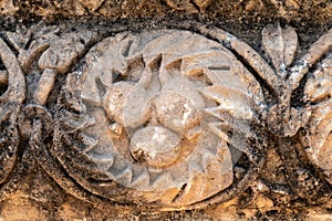 Close up of pomegranates carving at the ruins of Capernaum in Israel.