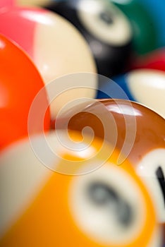 Close-Up Of Pool Balls On Blue Pool Table