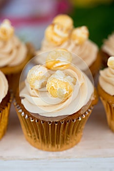 Close up Popcorn Butterscotch Cupcakes