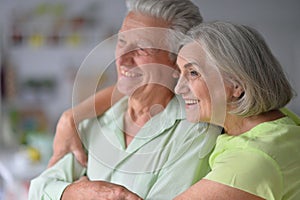 Porait of cheerful senior couple at home photo