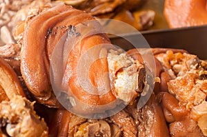 Close up pork leg pot stewed ( Ka Moo)