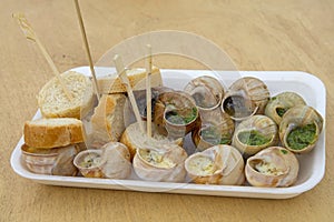 Close up portion of cooked escargot snails