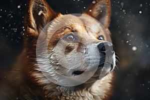 A close-up portrait of an Akita dog, capturing its dignified and regal expression. Generative AI