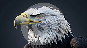 close up portrait of american bald eagle with grey isolated background side face