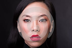 Close up portrait of asian woman with red lips