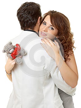 Close-up portrait of attractive couple flirting