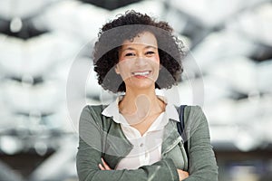 Close up attractive middle age african american woman smiling photo