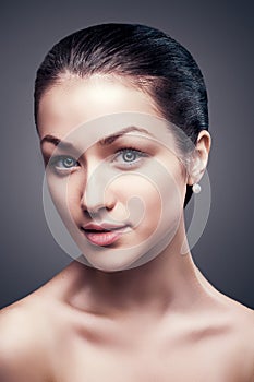 Close-up portrait of attractive young beautiful model woman clean skin