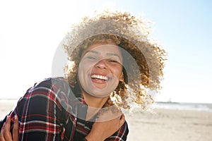 Close up portrait of beautiful african american woman smiling