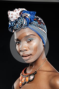 Close-up portrait of a beautiful african woman wearing shawl
