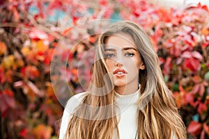 Close-up portrait of beautiful caucasian woman walking outdoors. Fashion stylish pretty model outdoor. Street fashion.