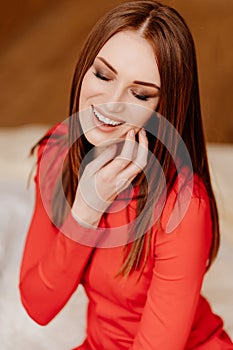 Close-up portrait beautiful girl with closed eyes