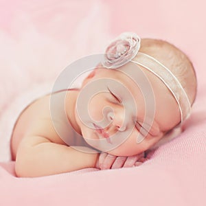 Close-up portrait of a beautiful sleeping baby.