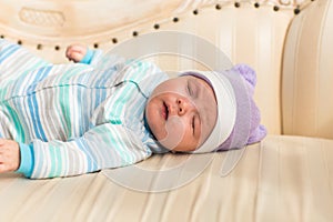 Close-up portrait of a beautiful sleeping newborn baby