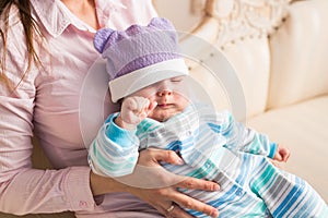 Close-up portrait of a beautiful sleeping newborn baby