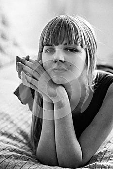 Close-up portrait of a beautiful thoughtful  teenage girl