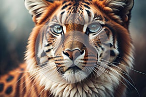 Close-up portrait of a beautiful tiger in the forest. Animal portrait. generative ai