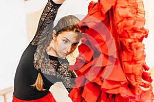 Close up and portrait of a beautiful woman dancer focused