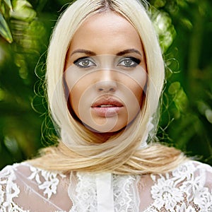 Close up portrait of a beautiful woman. Perfect clean face