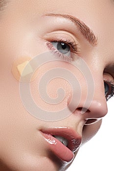 Close-up portrait of beautiful woman`s purity face