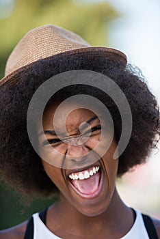 Close up portrait of a beautiful young african american woman sm