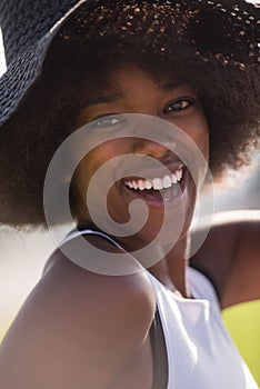 Close up portrait of a beautiful young african american woman sm