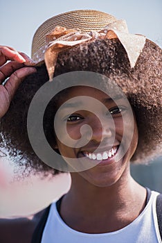 Close up portrait of a beautiful young african american woman sm