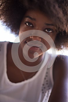 Close up portrait of a beautiful young african american woman sm