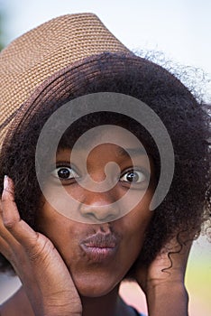 Close up portrait of a beautiful young african american woman sm