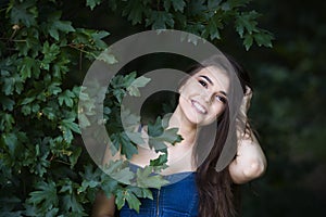 Close-up portrait of a beautiful young caucasian woman with clean skin, long hair and casual makeup