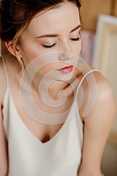 close-up portrait of beautiful young tender woman