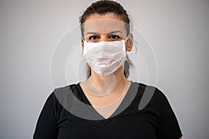 Close up portrait of beautiful young woman cover her face wearing  medical  mask
