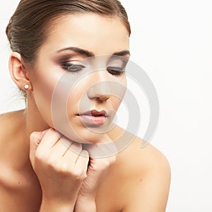 Close up portrait of beautiful young woman face.