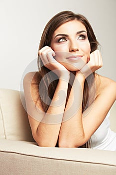 Close up portrait of beautiful young woman face.