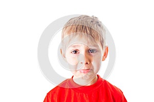 Close up portrait begging little Boy isolated