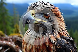 Close-up portrait of a bird of prey in the wild