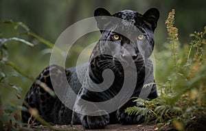 Close up portrait of black jaguar resting