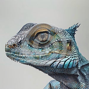 Close-up portrait of a blue iguana. Lizard in the wild