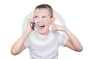 Close-up portrait of boy talking on mobile