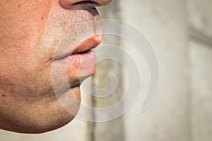 Close up portrait of a Caucasian males nose and mouth