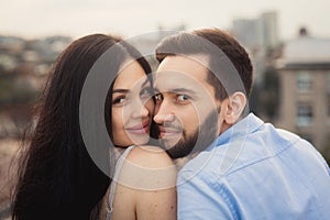 Close up portrait of caucasian young loving couple.Love, people, happiness and lifestyle concept