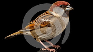 Close up Portrait of a Charming Sparrow on Black Backdrop Generative AI