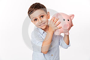 Close up portrait of a cheerful cute little kid