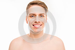 Close up portrait of cheerful hansome young healthy man