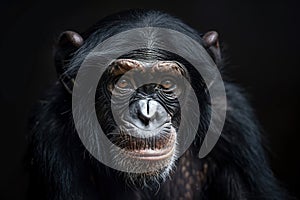 Close-up portrait of a chimpanzee with a contemplative expression, Generated AI