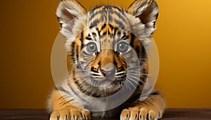 Close up portrait of a cute Bengal tiger staring fiercely generated by AI