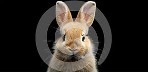 Close-up portrait of a cute bunny on black background