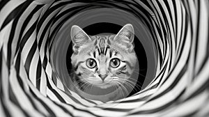 Close-up Portrait Of A Cute Cat In A Swirl Pattern Backdrop