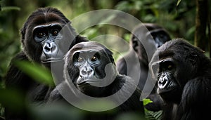 Close up portrait of cute primate staring at camera outdoors generated by AI